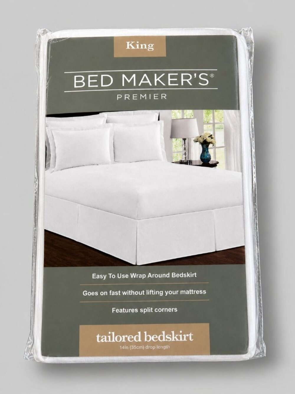 Bed Maker King Bed Skirt White 14" Drop Never Lift Mattress Split Corners